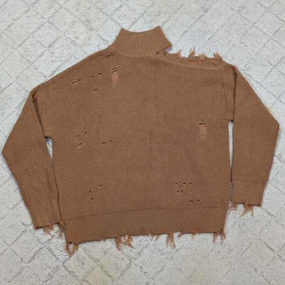Lovers + Friends Sweater Womens M Brown Camel Arlington Cutout Distressed - Picture 1 of 8